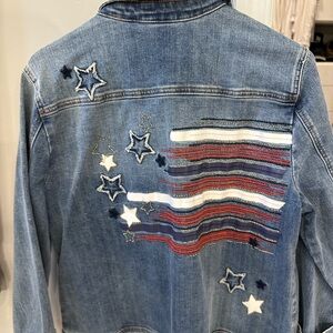 Denim Jacket with Star and Stripe Embroidery